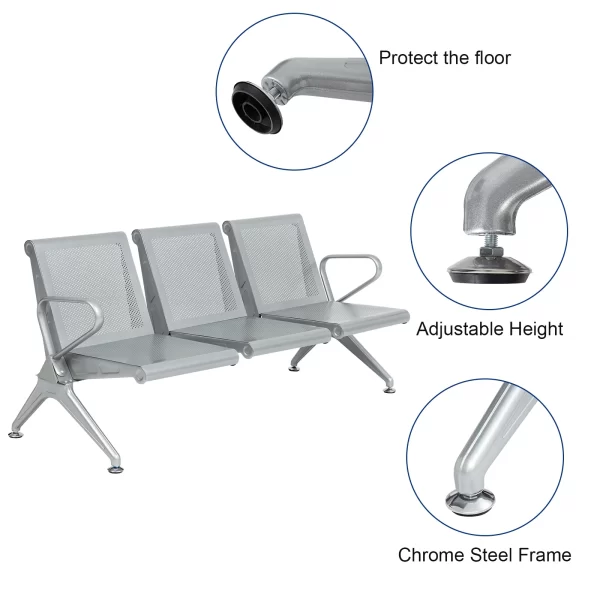 1-way office workstation, mahogany coat hanger, ergonomic office seat, 3-door wooden credenza, round conference table, 5-seater waiting sofa