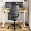 clerical office seat, 2-door wooden credenza, 3-link office waiting bench, minimalistic table, dual orthopedic office, strong mesh office seat