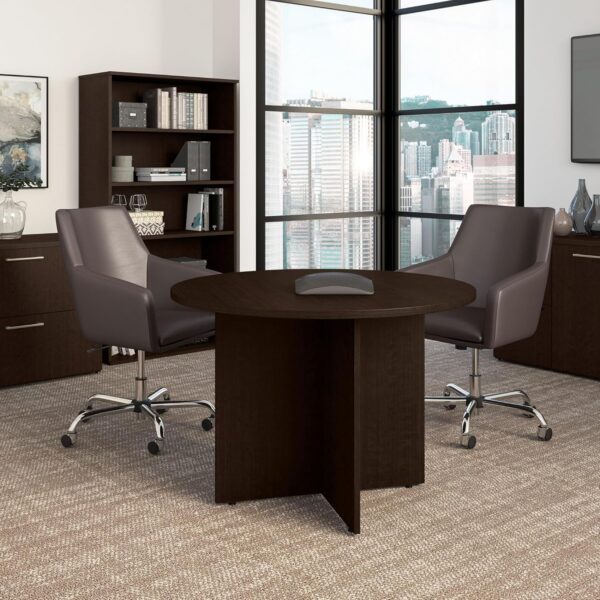 ergonomic office seat, orthopedic office seat, round dinning table, 4-way office workstation, 2-door wooden credenza, adjustable electric table, 2-way curved workstation, 5-seater waiting sofa