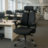 2-door office cabinet, black foldable office seat, 5-seater office waiting sofa, 1200mm coffee table, clerical office seat