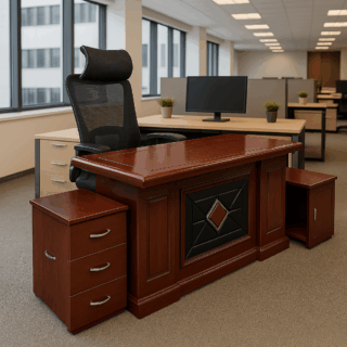 2-door office cabinet, black foldable office seat, 5-seater office waiting sofa, 1200mm coffee table, clerical office seat
