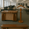 2m executive office desk, foldable training seat, 4-way curved office workstation, secretarial office seat