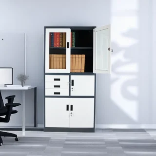 dual orthopedic seat, clerical office seat, 4-way curved office workstation, 2-link office waiting bench, executive visitors seat, 3-door mahogany finish office waiting filing cabinet, adjustable orthopedic office seat
