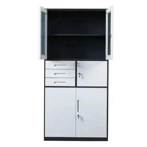 dual orthopedic seat, clerical office seat, 4-way curved office workstation, 2-link office waiting bench, executive visitors seat, 3-door mahogany finish office waiting filing cabinet, adjustable orthopedic office seat
