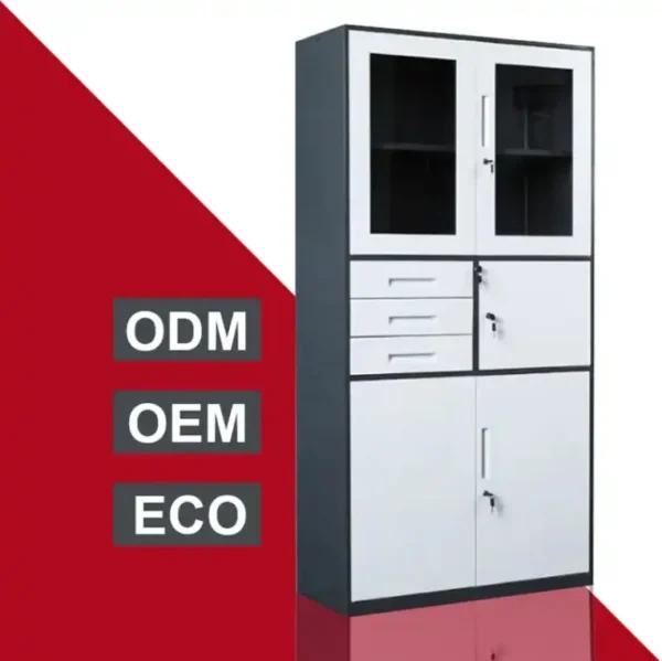 dual orthopedic seat, clerical office seat, 4-way curved office workstation, 2-link office waiting bench, executive visitors seat, 3-door mahogany finish office waiting filing cabinet, adjustable orthopedic office seat