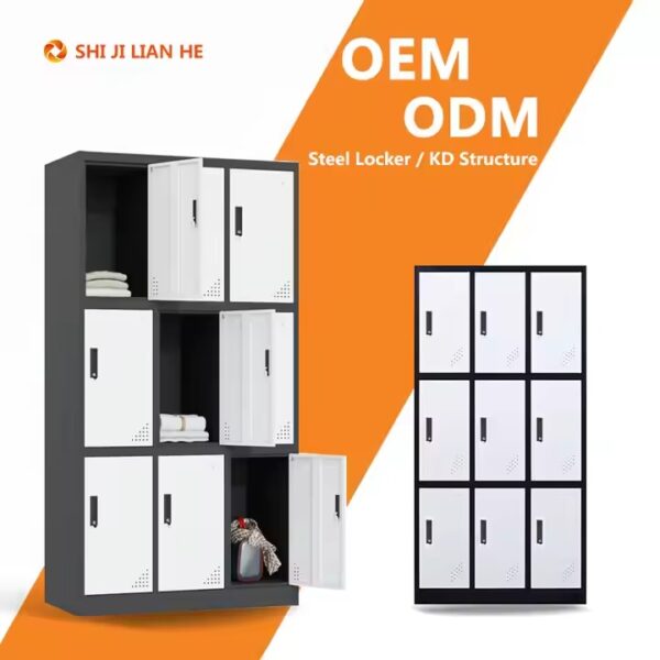 headrest office seat, 2-door filing cabinet, 9-lockers filing cabinet, height adjustable electric table, 5-seater office waiting sofa, 3-link non-padded waiting bench, round conference table