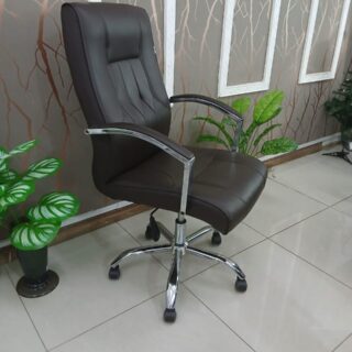 executive office seat, mesh visitors office seat, 2-door mahogany filing cabinet, ergonomic office seat