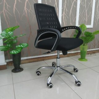 executive office seat, mesh visitors office seat, 2-door mahogany filing cabinet, ergonomic office seat