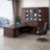 executive office seat, mesh visitors office seat, 2-door mahogany filing cabinet, ergonomic office seat