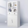6-way office workstation, white 2-door wooden credenza, 4-link office waiting bench, 3-door movable pedestal, 5-seater waiting sofa
