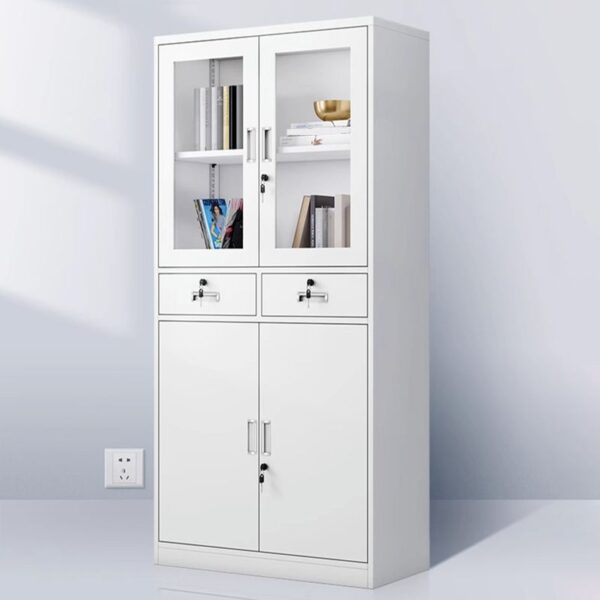 6-way office workstation, white 2-door wooden credenza, 4-link office waiting bench, 3-door movable pedestal, 5-seater waiting sofa