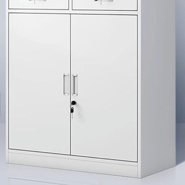 6-way office workstation, white 2-door wooden credenza, 4-link office waiting bench, 3-door movable pedestal, 5-seater waiting sofa