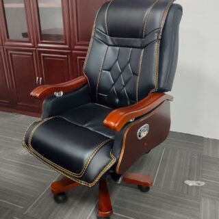 Upgrade your workspace with our premium executive office chair, meticulously crafted for professionals who demand both luxury and functionality. Designed with a commanding presence, this chair features plush black leather upholstery, complemented by intricate diamond-pattern stitching that adds a refined aesthetic. The solid wood armrests and sturdy wooden base enhance durability and sophistication, while the smooth-rolling casters ensure effortless mobility. With an ergonomic design tailored for extended use, this chair provides adjustable comfort settings, supporting proper posture and reducing fatigue. Whether in a corporate office or an elegant home workspace, it delivers a perfect blend of style, support, and durability to redefine your seating experience.
