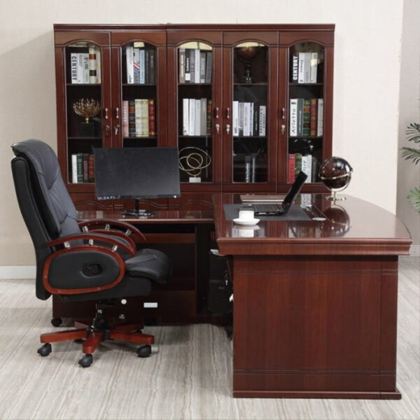 orthopedic office seat, half glass filing cabinet, recliner directors seat, mahogany coffee table, round dining table, 3-door mahogany filing cabinet