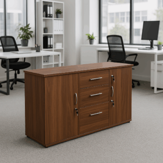 minimalistic office desk, mahogany office coat hanger, adjustable ergonomic seat, 4-link office waiting bench, 15-lockers filing cabinet