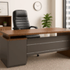 1-way office workstation, 4-way curved office workstation, 2-link office waiting bench, executive visitors seat, 3-door mahogany finish office waiting filing cabinet, adjustable orthopedic office seat