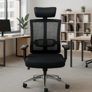 dual orthopedic seat, 1-way office workstation, 4-way curved office workstation, 2-link office waiting bench, executive visitors seat, 3-door mahogany finish office waiting filing cabinet, adjustable orthopedic office seat