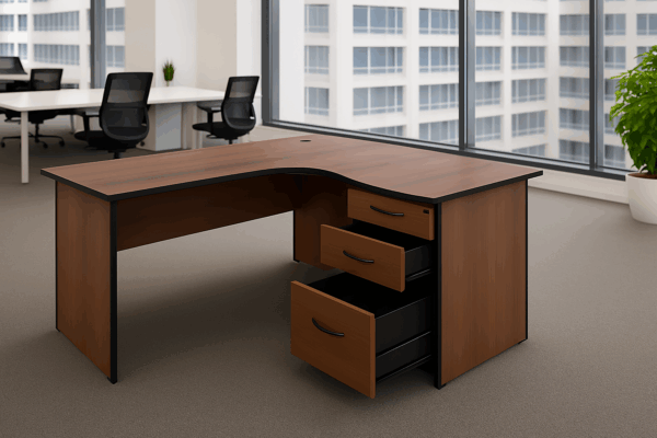 3-door wooden credenza, 5-Seater office waiting sofa, full glass filing cabinet, clerical office seat, 1600mm advanced office desk, mahogany coffee table, glass modern coffee table, 4-link office waiting bench