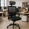 1-way office workstation, 4-way curved office workstation, 2-link office waiting bench, executive visitors seat, 3-door mahogany finish office waiting filing cabinet, adjustable orthopedic office seat