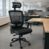1-way office workstation, 4-way curved office workstation, 2-link office waiting bench, executive visitors seat, 3-door mahogany finish office waiting filing cabinet, adjustable orthopedic office seat