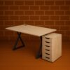 white 2-door wooden credenza, 4-link office waiting bench, 3-door movable pedestal, 5-seater waiting sofa