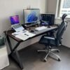 4-way curved office workstation, 2-link office waiting bench, executive visitors seat, 3-door mahogany finish office waiting filing cabinet, adjustable orthopedic office seat