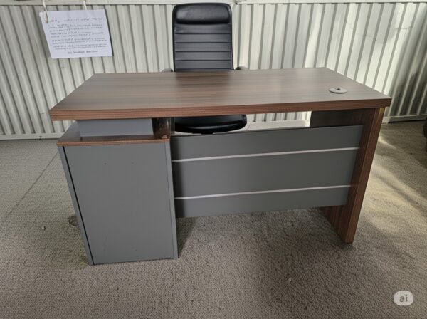 1-way office workstation, 4-way curved office workstation, 2-link office waiting bench, executive visitors seat, 3-door mahogany finish office waiting filing cabinet, adjustable orthopedic office seat