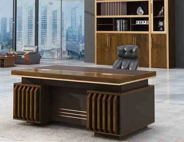 4-way curved office workstation, 2-link office waiting bench, executive visitors seat, 3-door mahogany finish office waiting filing cabinet, adjustable orthopedic office seat