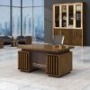 4-way curved office workstation, 2-link office waiting bench, executive visitors seat, 3-door mahogany finish office waiting filing cabinet, adjustable orthopedic office seat