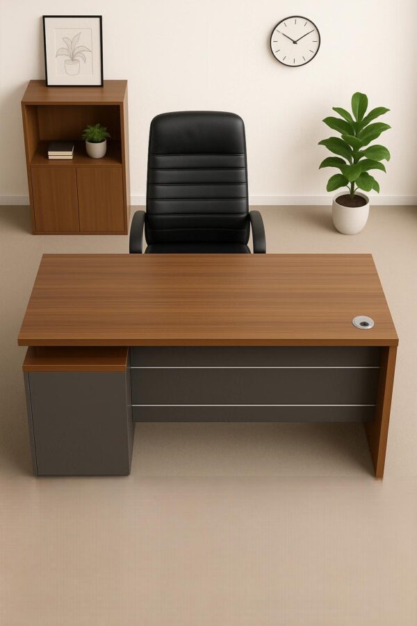 1-way office workstation, 4-way curved office workstation, 2-link office waiting bench, executive visitors seat, 3-door mahogany finish office waiting filing cabinet, adjustable orthopedic office seat