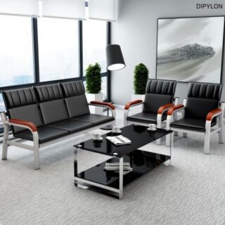 5-Seater office waiting sofa, full glass filing cabinet, clerical office seat, 1600mm advanced office desk, mahogany coffee table, glass modern coffee table, 4-link office waiting bench