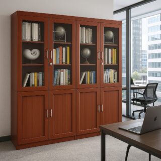 orthopedic office seat, half glass filing cabinet, recliner directors seat, mahogany coffee table, round dining table, 3-door mahogany filing cabinet
