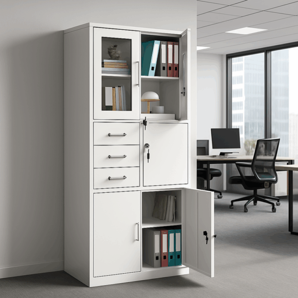 Half glass filling office cabinet, reception desk, secretarial office chair, workstations, filling locker cabinets, waiting Sofas