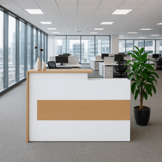 2-Way workstation, ergonomic seat, dual orthopedic seat, reception desk, butterfly seat, office desk