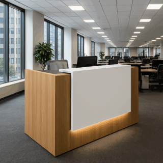 reception desk, coat hanger, credenza, office filling cabinet, office seat, office desk, conference table