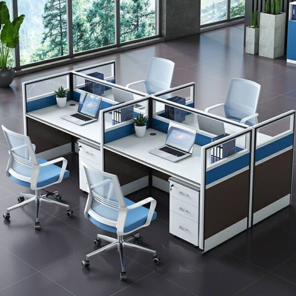 Executive workstation, 4-way workstation, 2-way workstation, Office partitioning, workstation seats, 6-way workstation, Modular office cubicle configuration, 1-way workstation, 4-way curved workstation