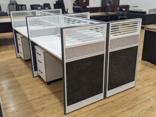 Executive workstation, 4-way workstation, 2-way workstation, Office partitioning, workstation seats, 6-way workstation, Modular office cubicle configuration, 1-way workstation, 4-way curved workstation