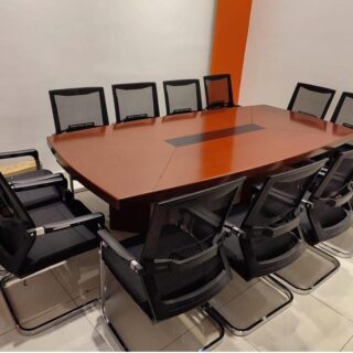 1-way workstation, 1.2m reception desk, 1.6 meters executive desk, 15-lockers filing cabinet, 3-link office reception bench, 3.0m Boardroom Table, 4-Drawer Filing Cabinet, butterfly office seat, Clerical Office Chair, Ergonomic office chair