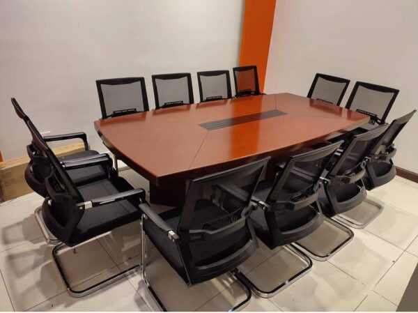 1-way workstation, 1.2m reception desk, 1.6 meters executive desk, 15-lockers filing cabinet, 3-link office reception bench, 3.0m Boardroom Table, 4-Drawer Filing Cabinet, butterfly office seat, Clerical Office Chair, Ergonomic office chair