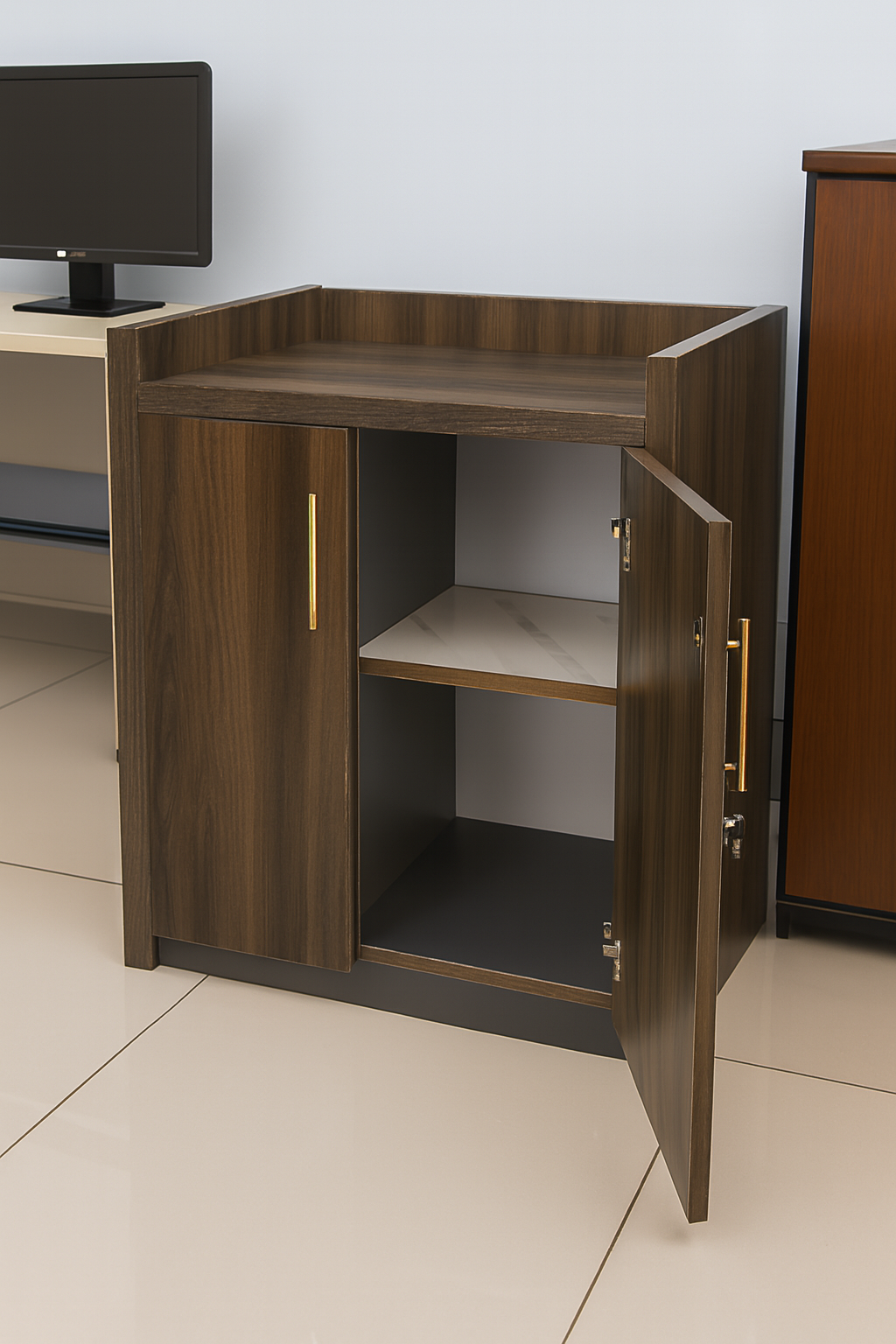 3-link heavy duty waiting bench, 2.4m boardroom table, Mahogany Coat HANGER, Headrest Office Chair, Wooden executive desk, dining table, high back executive chair, 15-locker filing cabinet,