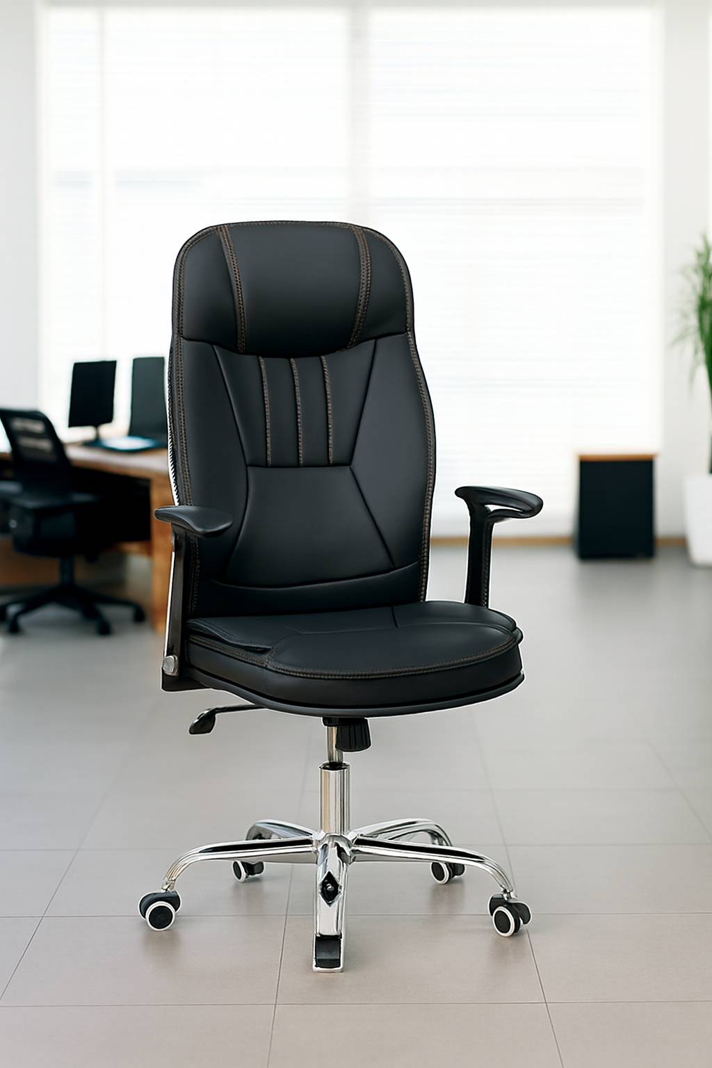 .Executive desk, wooden credenza, visitors chairs, mahogany coat hanger, link chairs, dressing mirrors, headrest office chair, reception desk, study desk, boardroom table, filling cabinet, directors chair, orthopedic chair,