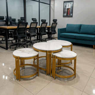 6-way workstation, executive seat, coat hanger, reception desk, secretarial seats, visitor seat, office desk