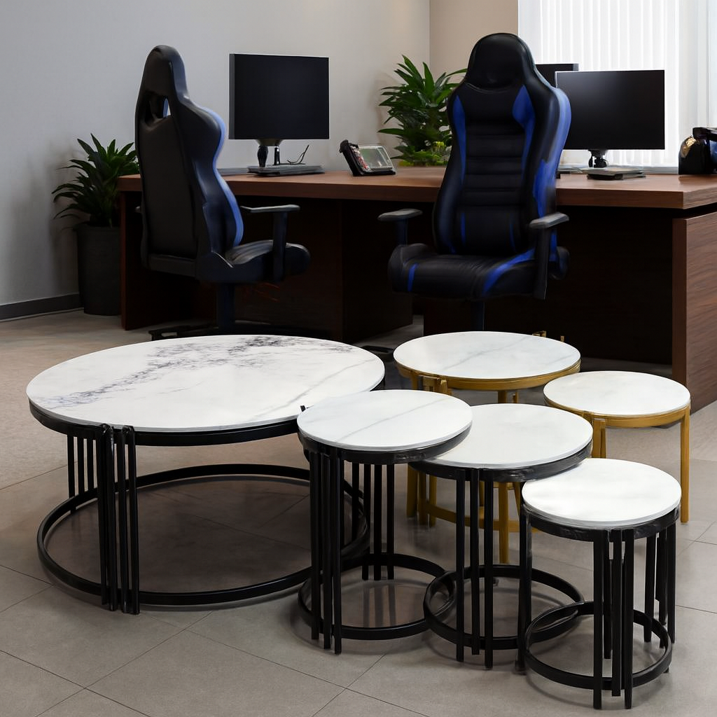 6-way workstation, executive seat, coat hanger, reception desk, secretarial seats, visitor seat, office desk