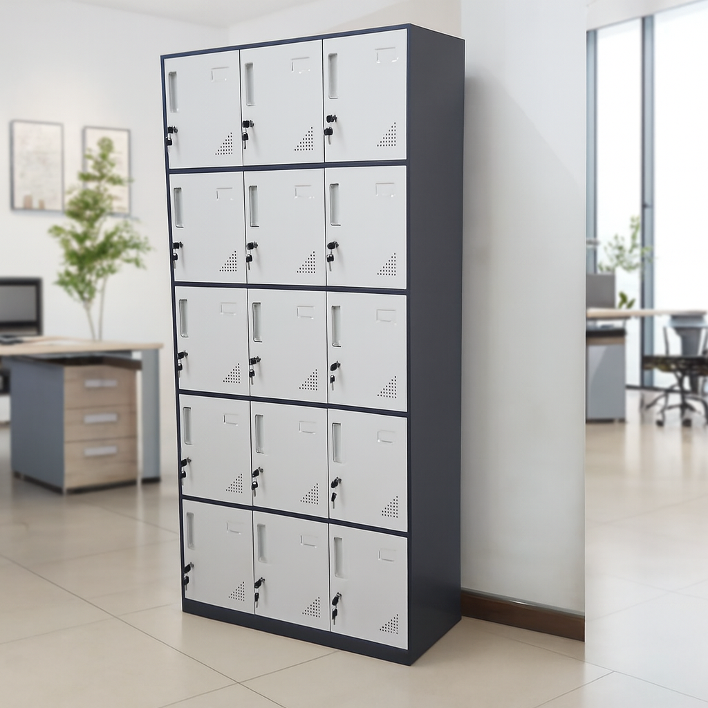 3-link heavy duty waiting bench, 2.4m boardroom table, Mahogany Coat HANGER, Headrest Office Chair, Wooden executive desk, dining table, high back executive chair, 15-locker filing cabinet,