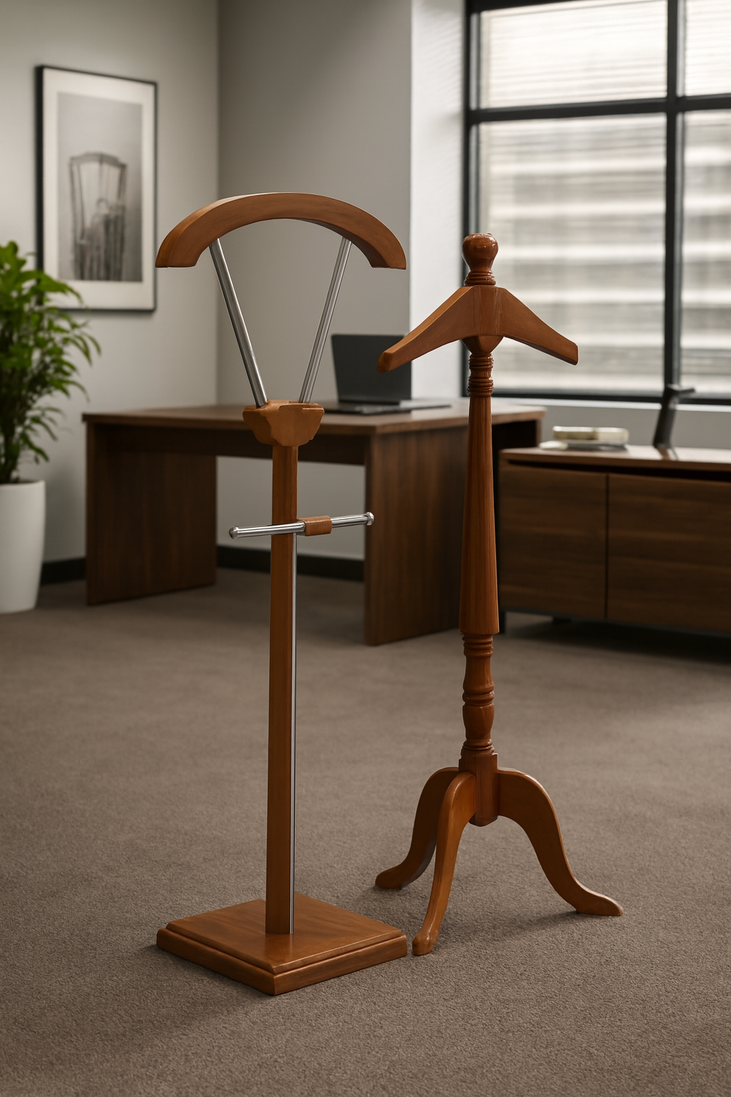 3-link heavy duty waiting bench, 2.4m boardroom table, Mahogany Coat HANGER, Headrest Office Chair, Wooden executive desk, dining table, high back executive chair, 15-locker filing cabinet,