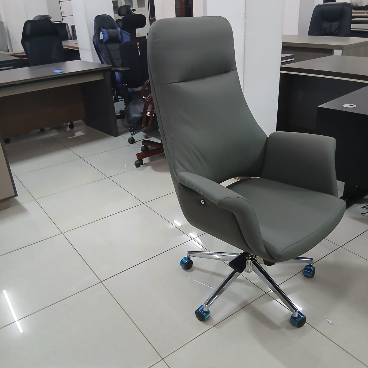 3-link heavy duty waiting bench, 2.4m boardroom table, Mahogany Coat HANGER, Headrest Office Chair, Wooden executive desk, dining table, high back executive chair, 15-locker filing cabinet,