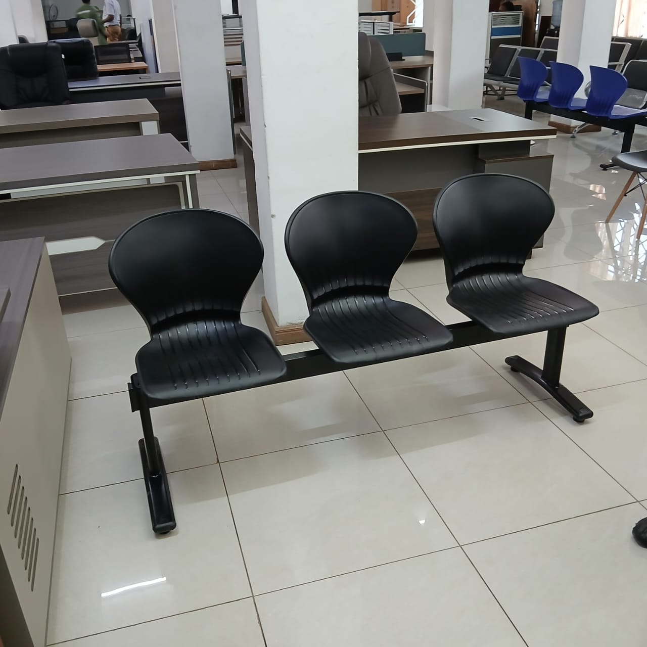 3-link heavy duty waiting bench, 2.4m boardroom table, Mahogany Coat HANGER, Headrest Office Chair, Wooden executive desk, dining table, high back executive chair, 15-locker filing cabinet,