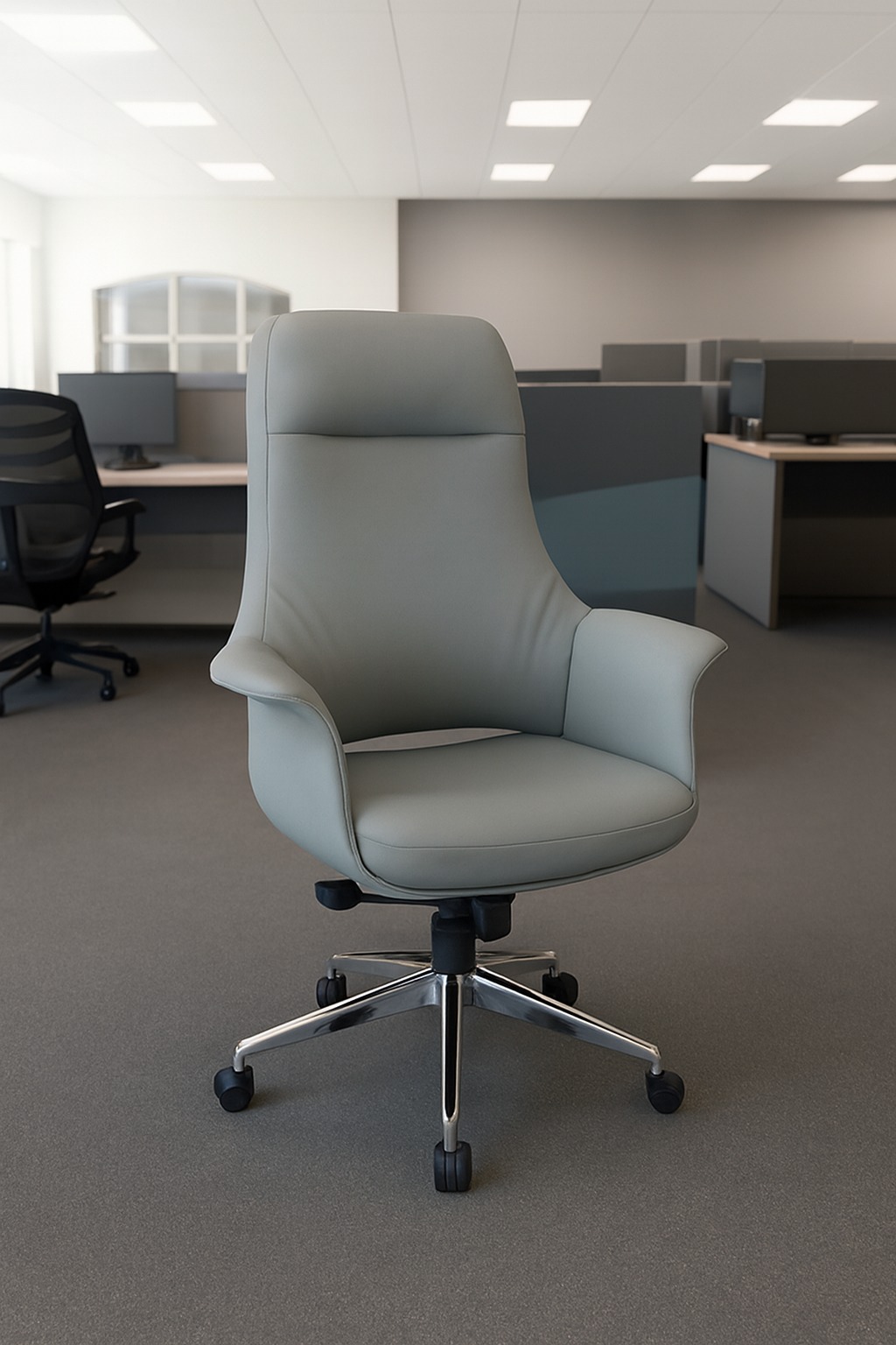 3-link heavy duty waiting bench, 2.4m boardroom table, Mahogany Coat HANGER, Headrest Office Chair, Wooden executive desk, dining table, high back executive chair, 15-locker filing cabinet,