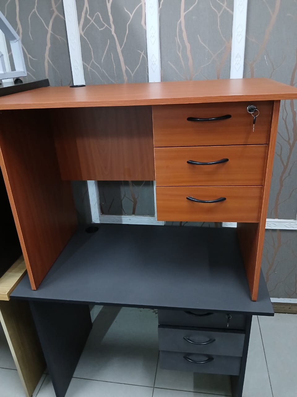 3-link heavy duty waiting bench, 2.4m boardroom table, Mahogany Coat HANGER, Headrest Office Chair, Wooden executive desk, dining table, high back executive chair, 15-locker filing cabinet,