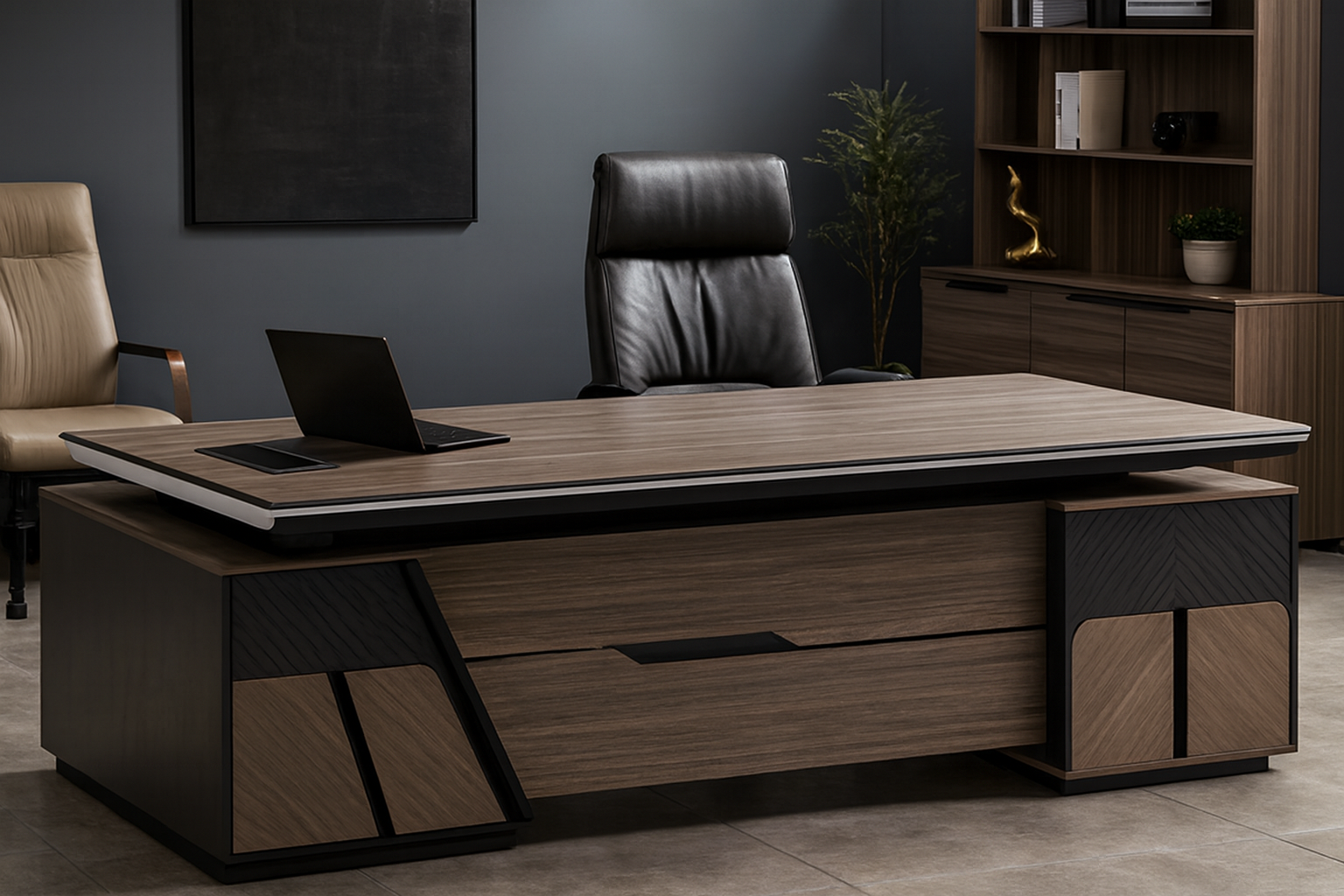 3-link heavy duty waiting bench, 2.4m boardroom table, Mahogany Coat HANGER, Headrest Office Chair, Wooden executive desk, dining table, high back executive chair, 15-locker filing cabinet,